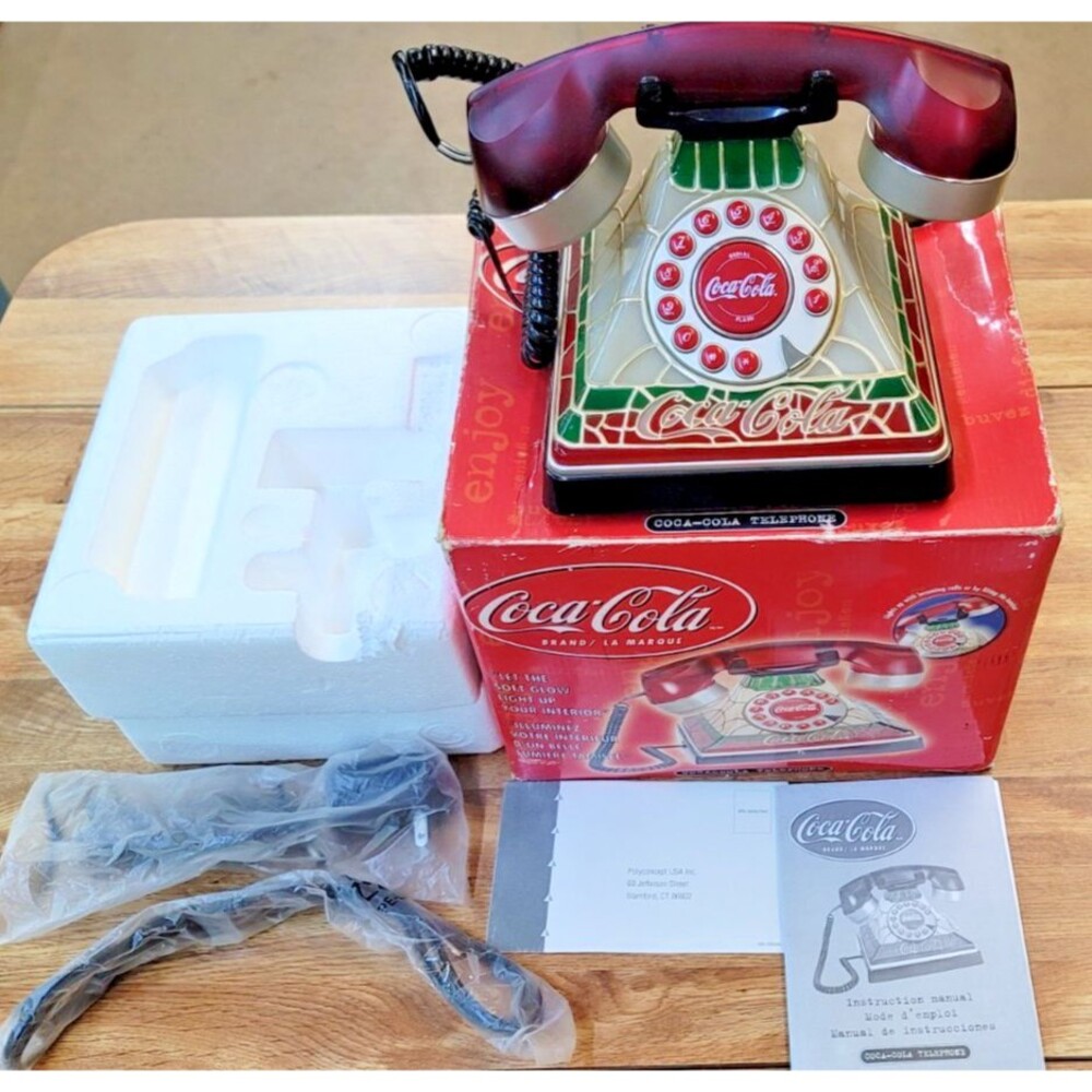 Coca Cola Telephone 2001 Stained Glass Tiffany Style Desk Phone Promo Vintage